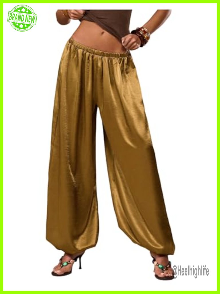 Satin Harem Palazzo Pants Flowy Balloon Barrel Resort Night Out
